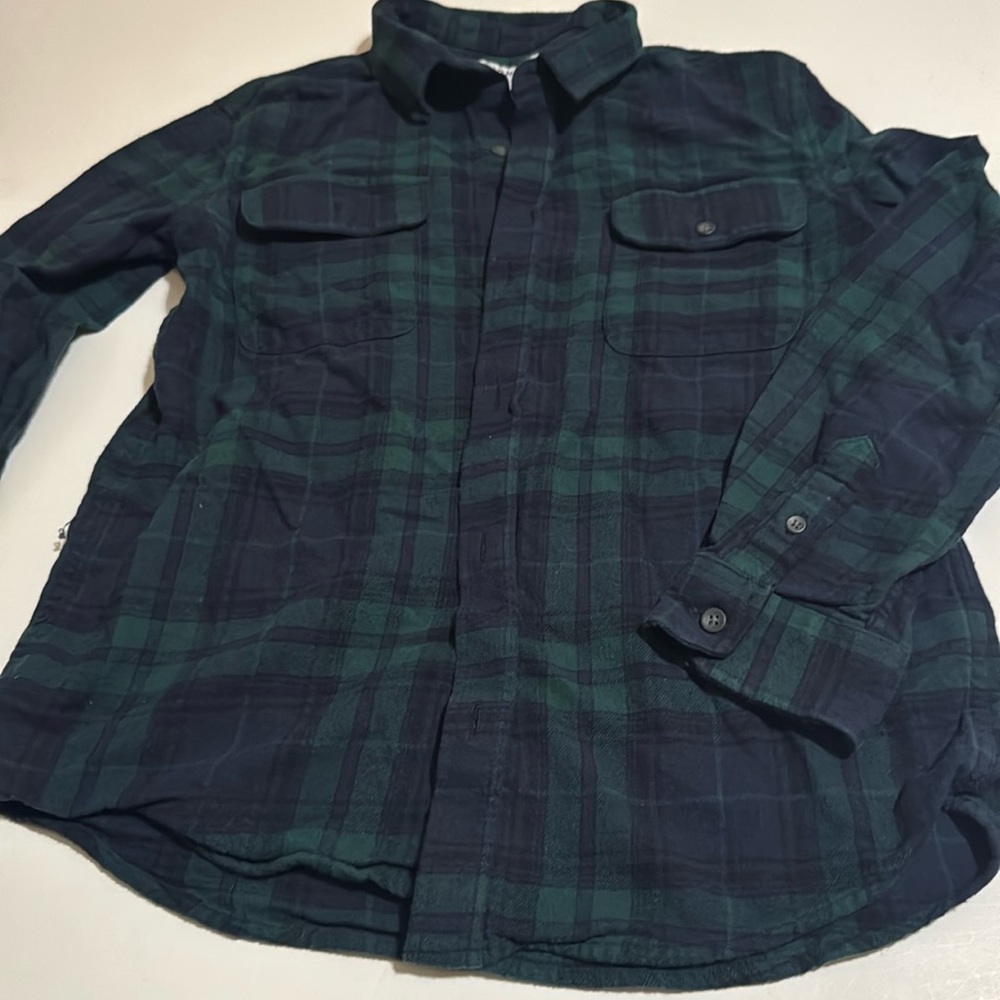 Boy’s Blue and Green Old Navy Flannel Long-Sleeve Button Down Shirt